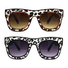 Womens Leopard Print Thick Plastic Horn Rim Diva Sunglasses