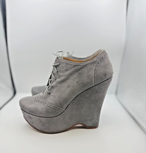 rare plomo sz 37 grey suede lace-up platform wedge bootie ankle boots vgc - Picture 2 of 16