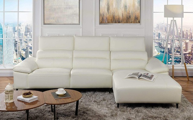 Modern Low Profile Sectional Sofa With Right Chaise Leather Match White Modern Low Profile Sectional Sofa With Right Chaise Leather Match White