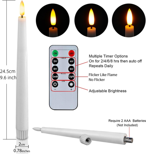 2 Pcs Waxy Flameless Taper Candles with Remote, Led Flameless Candlesticks Class - Picture 6 of 12