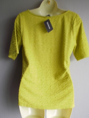 Versatile Citrus Lime Textured Overlaid Fabric Wide Neck T Shirt Top UK Size 14 - Picture 4 of 5