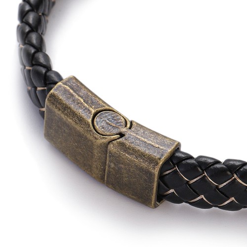 2 Pcs Men's Stainless Steel Clasp Cuff Leather Braided Bangle Jewelry Wrist Band - Picture 52 of 77