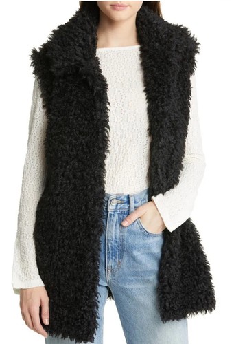 UGG Women Tammie Faux Fur Long Vest In Black Size M NWT - Picture 2 of 11