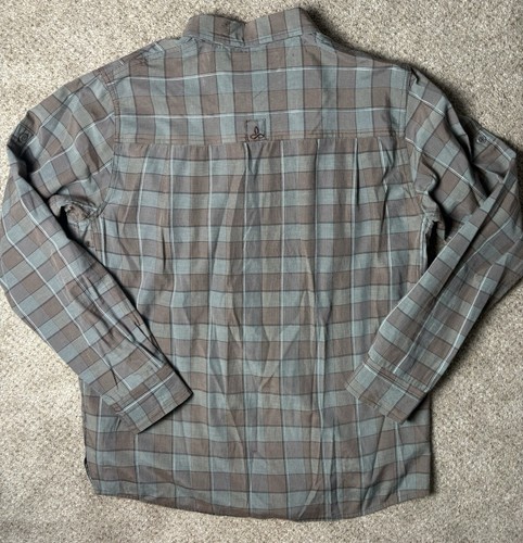 Prana Mens Large Long Sleeve Button Up Shirt Vented Plaid Organic Cotton Blend - Picture 7 of 9