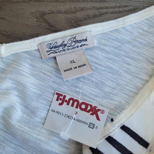Canotta nuova con etichetta Lucky Brand Boho ricamata nera panna senza maniche cotone modal XL - Foto 11 di 13