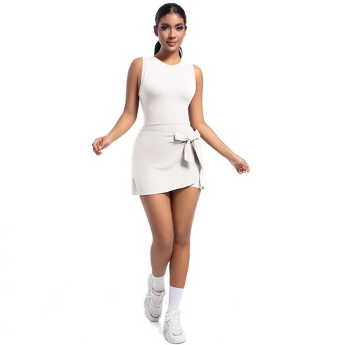 Women's Tennis Dress Built in Shorts Sleeveless Side Slit Golf Athletic Dress - Picture 21 of 71