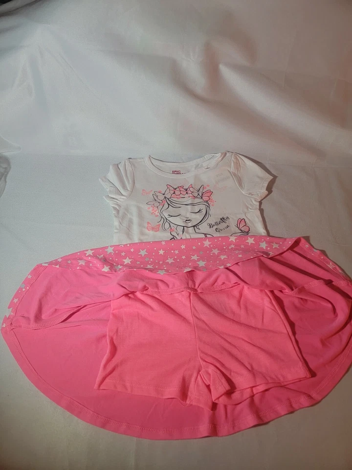 Epic Threads Niñas Mariposa Camiseta y Scooter Falda Conjunto 2T Rosa/Blanco ¡NUEVO! Foto 2 de 4
