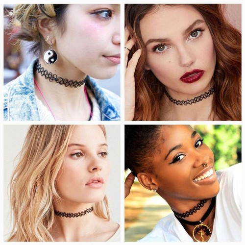 10x Black Tattoo Choker Stretch Necklace Retro 90 Vintage Elastic Gothic Vintage - Picture 5 of 12
