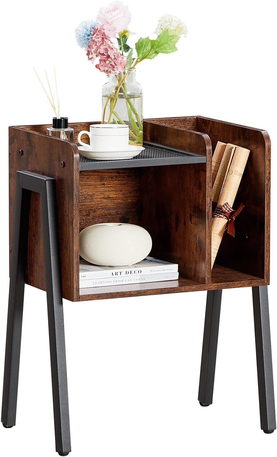 Industrial Nightstand with 2-Tier Open Design, Stackable End Table Accent Furniture-image