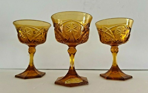 VINTAGE JOHN E KEMPLE GLASSWORKS AMBER GOBLETS -SET OF 3 - Picture 6 of 10