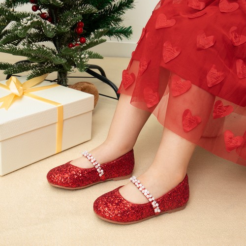 Girls Flats Mary Jane Shoes Princess Shoes Wedding Dress Shoes Size 4-10 Toddler - Picture 52 of 58