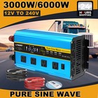 3000W 6000W DC 12V to AC 240V Pure Sine Wave Power Inverter With 4AC 4USB Remote
