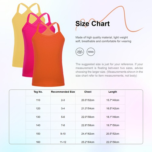 Kids Girls 3Pcs/Set Daily Wear Vest Spaghetti Straps Y-Back Camisole Casual - Picture 42 of 102