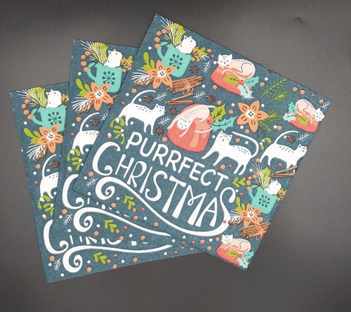 Q672# 3 servilletas de papel individuales para decoupage divertido patrón de Navidad blanco gato - Imagen 3 de 8