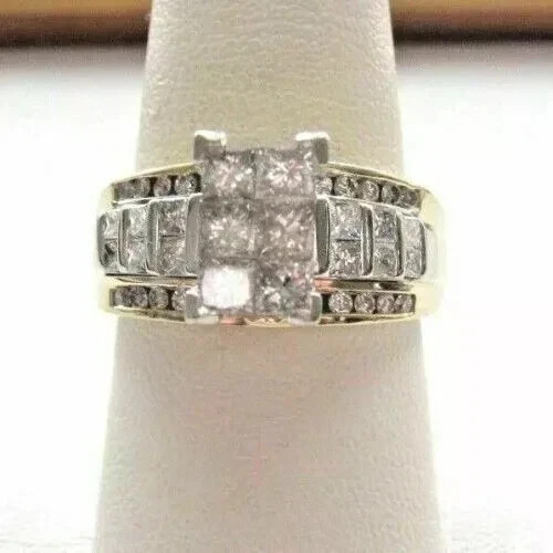 Laborgefertigter Diamant-Verlobungsring 2 kt Princess-Rundschliff 14 K Gelbgold - Bild 1 von 4