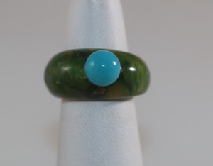 Vintage Resin Green Ring with Faux Turquoise size 5.5