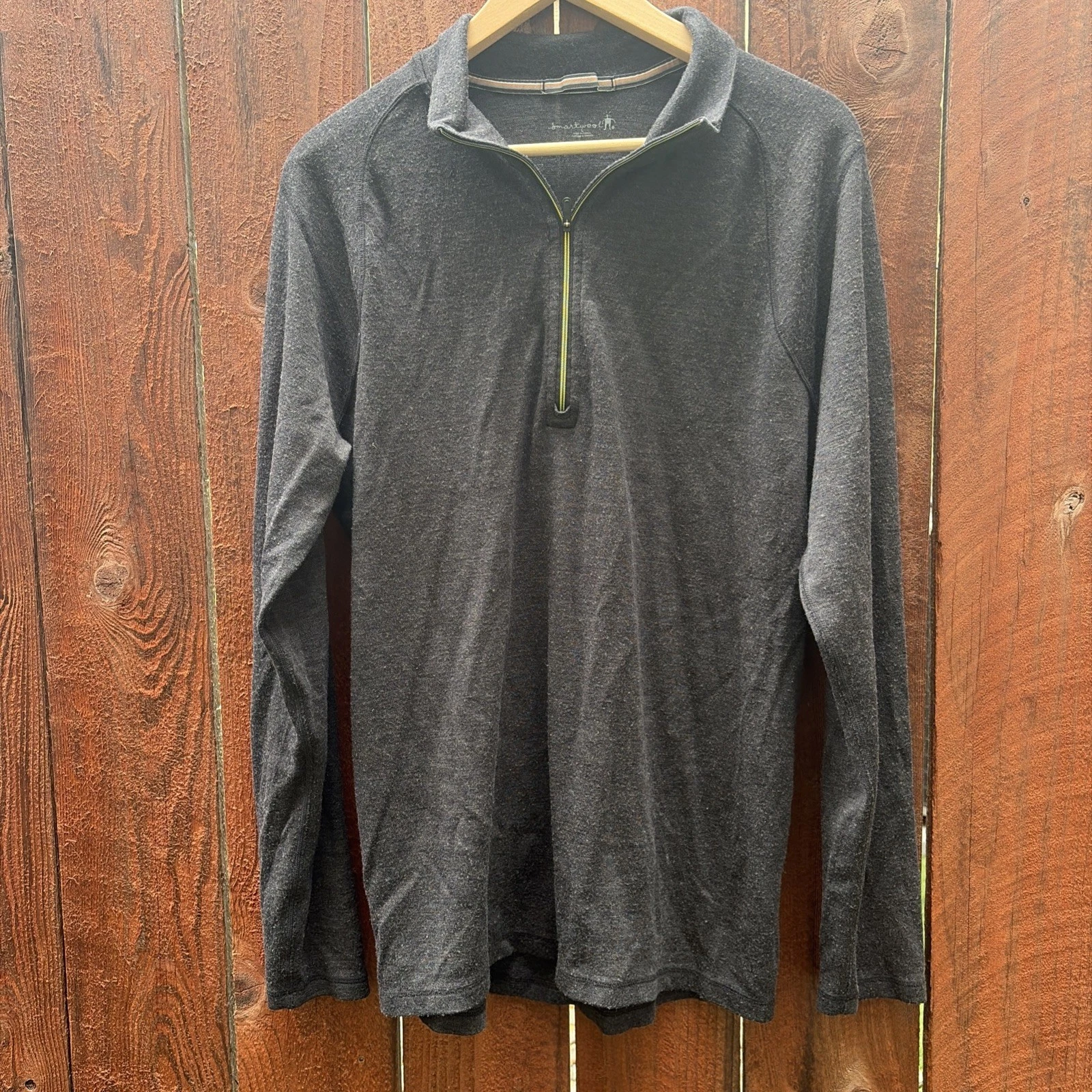 Smartwool Base Layer Men’s Merino Wool Pullover Quarter Zip Large Gray Charcoal