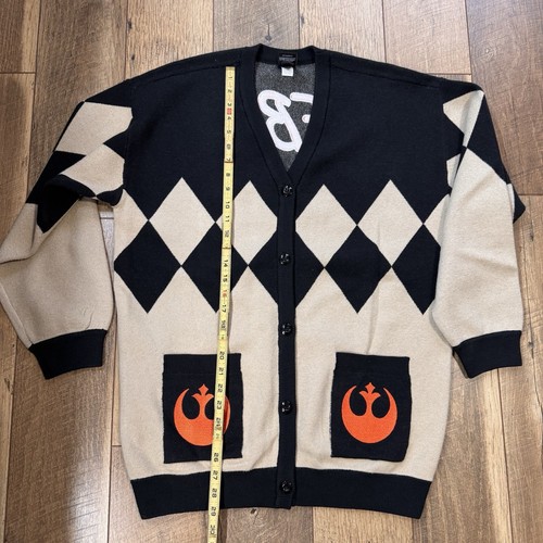 Her Universe Star Wars Rebel Cardigan Sweater Black Tan Red Argyle Size Large - Picture 13 of 18