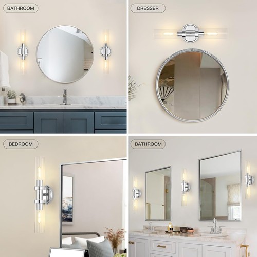 Chrome Bathroom Light Fixtures,Modern Bathroom Wall Sconces,Metal Wall Sconce... - Picture 4 of 8