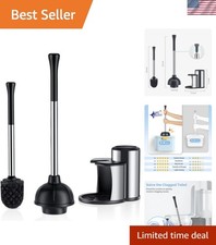 Toilet Plunger and Bowl Brush Set: 2 in 1 Stainless Steel Heavy Duty Toilet C...