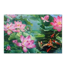 Koi Fish Lotus Pond Carp Hand Painted Oil Painting Canvas Wall Art Home Decor