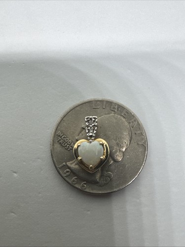 Vintage 14k Yellow White Gold Opal Heart Pendant Charm with Diamond - Picture 11 of 13