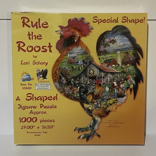 Sunsout Rooster Shaped Jigsaw Puzzle Rule The Roost 1000 Pcs Lori Schory 2013 - Picture 1 of 2