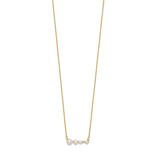 14k Yellow Gold White Round FW Cultured Graduated Pearl Diamond Necklace - Picture 2 of 4