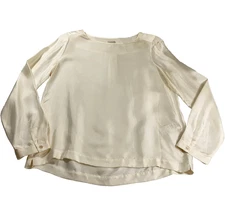 Massimo Albu Womens Silk Top Sz S White Crew Neck Long Sleeve NWOT