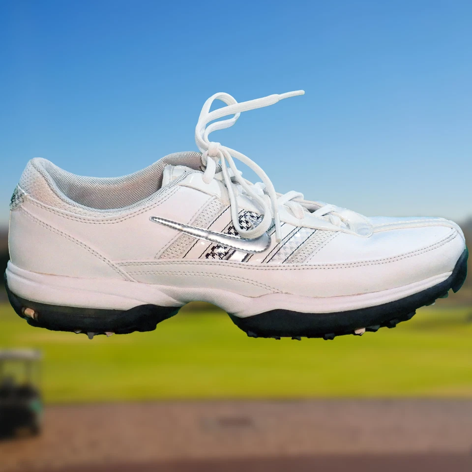 Zapatos de golf Nike Air T@C para mujer de cuero de grano completo 317466-101 talla EE. UU. 8,5 Foto 3 de 4