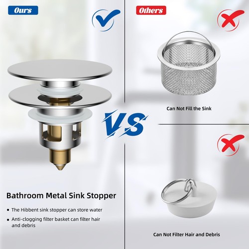 All Metal 2 in 1 Bathroom Sink Stopper, Universal Pop Up Drain Strainer, Bras... - Picture 5 of 9