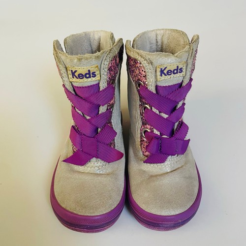 Keds Maisie Boot Toddler Girls Sz 6.5 High Top Sneakers Grey Purple Glitter - Picture 3 of 11