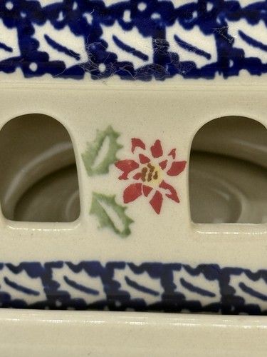 Casa ceramica polacca chiesa luminare tea light votiva Natale Poinsettia - Foto 7 di 11