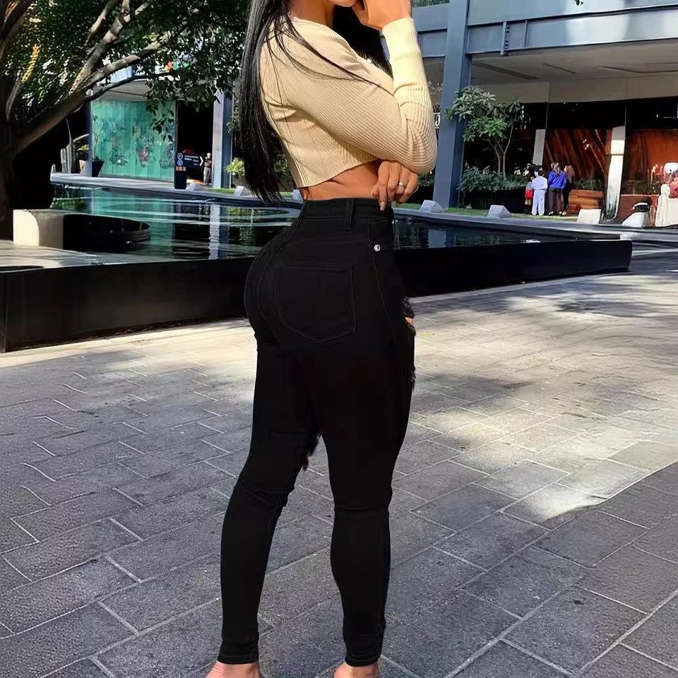 New Ripped Black Jeans For Women - Image 3 of 4