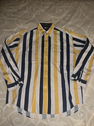 Vintage 90s Tommy Hilfiger Striped Long Sleeve Shirt Logo Crest EUC Size L - Bild 1 von 6