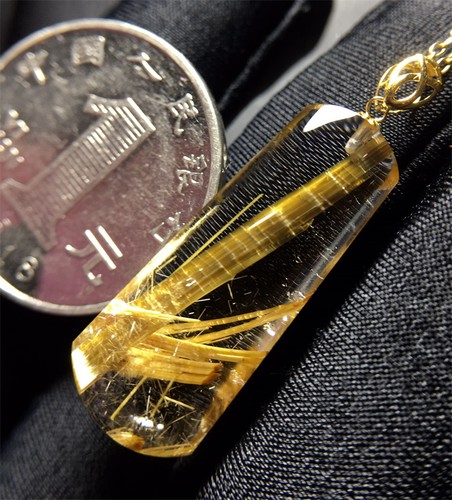 3.6g Top Natural Clear Gold Rutilated Hair Crystal Quartz Pendant Reiki Healing - Picture 4 of 6