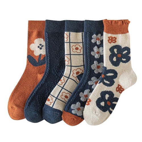 5/10 Pairs Wool Socks for Women Thick Knit Vintage 5-9 5 Pairs-blue Flowers - Bild 1 von 7