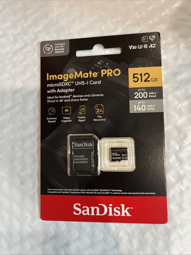 Carte microSDXC UHS-1 Sandisk ImageMate PRO 512 Go avec adaptateur *NEUF*