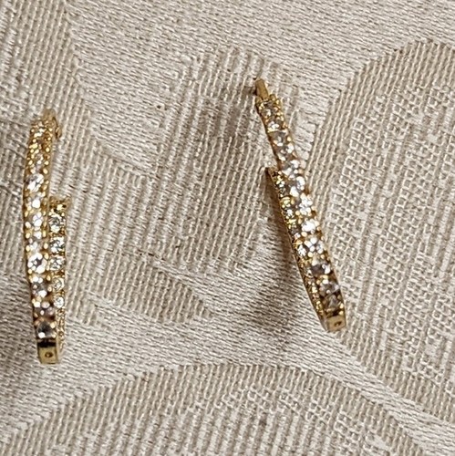 Vintage 90s Sterling Silver 925 Gold Plated Textured Hoop Earrings - Picture 3 of 12