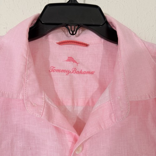 TOMMY BAHAMA Men Linen Shirt Size L Pink Long Sleeve Button Front Beach Summer - Picture 4 of 9