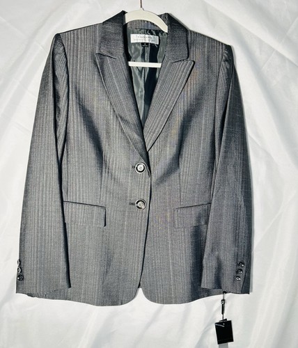 Tahari Arthur S Levine Blazer Womens 12 Grey Rainbow Striped Jacket Two Button - Picture 1 of 6