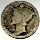 1916-P Mercury Dime 10c Circulated Condition 90% Silver US Coin - 3723