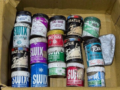 Vintage Ski Wax Lot Swix Bratlie Redox Rex Pavo Finland Norway Nordic XC 17 Pc