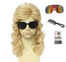 Mullet Wig For Men 80s Crazy Halloween Costume Fashion Fancy Party Light