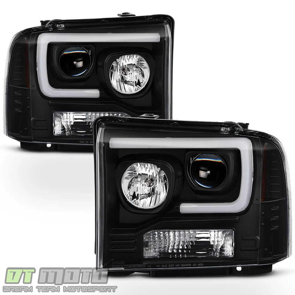 Faros proyectores de tubo LED Superduty negros 2005 2006 2007 Ford F250 F350 F450 Foto 2 de 4