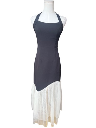 Maxi Vestido Commense Blanco y Negro Halter Sin Espalda XS NUEVO CON ETIQUETAS Asimétrico Transparente - Imagen 2 de 13