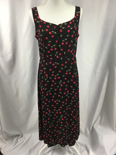 Pink Wheels Womens Black Cherry Print Sun Dress Size M Ruched Bust - Foto 9 di 13