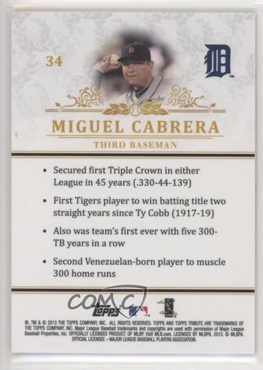 2013 Topps Tribute Miguel Cabrera #34 - Image 2 of 2
