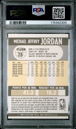 1990 FLEER #26 MICHAEL JORDAN PSA 9 - Foto 2 di 2