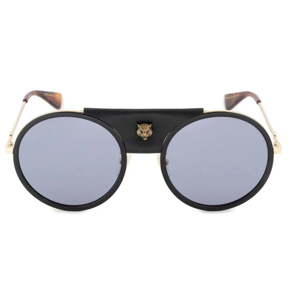 GAFAS DE SOL GUCCI GG0061S 016 MARCO REDONDO CUERO AVIADOR CABEZA DE TIGRE $650 UNISEX Foto 3 de 4